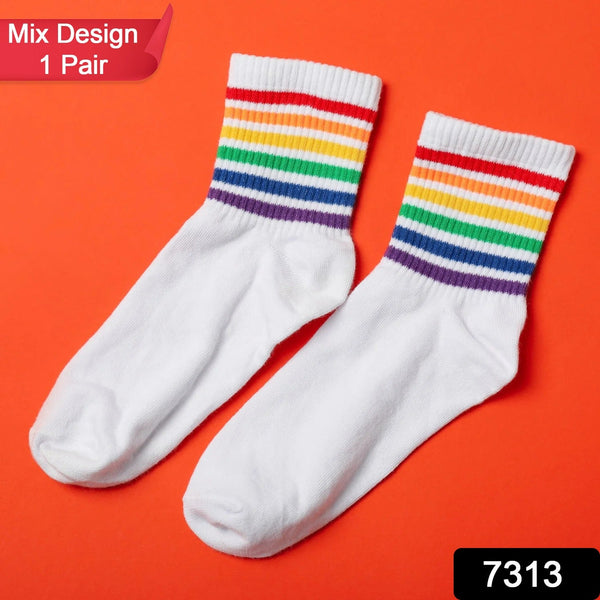 Designer socks with multiple prints.